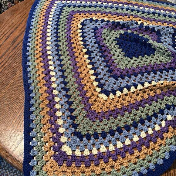 Granny Square Crochet Lap Throw Blanket approx 45” X 45” Boho Cozy Hippie - Picture 4 of 7